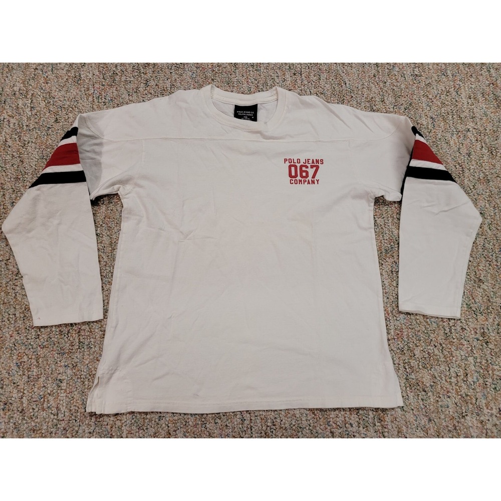 Polo Jeans Co Ralph Lauren Shirt Boys Medium White 067 Graphic Long Sleeve